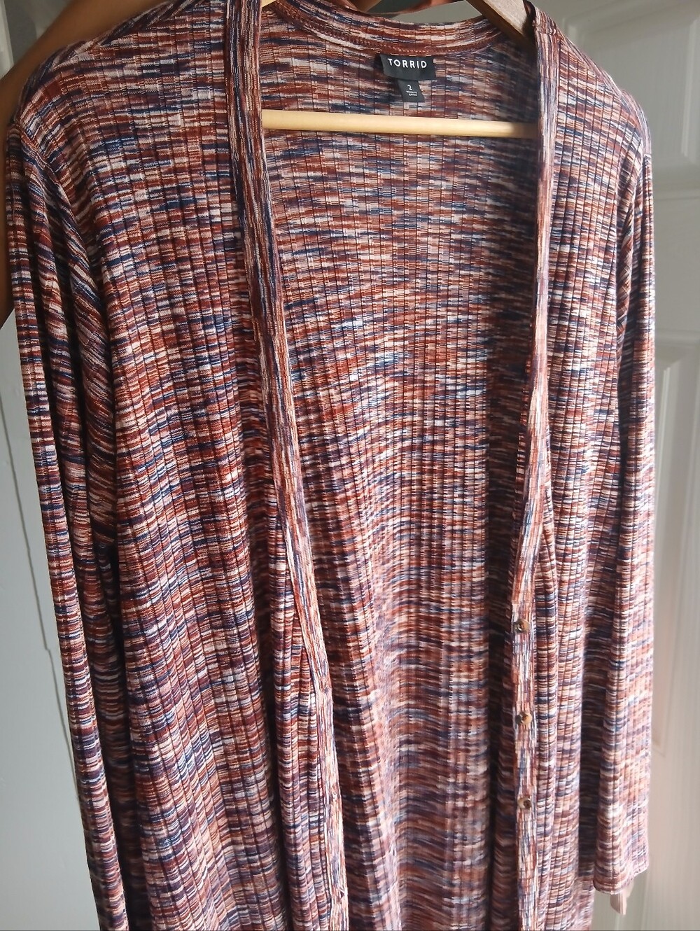 Torrid Women’s Size 2 Long Open-Front Multicolor Knit Cardigan Duster